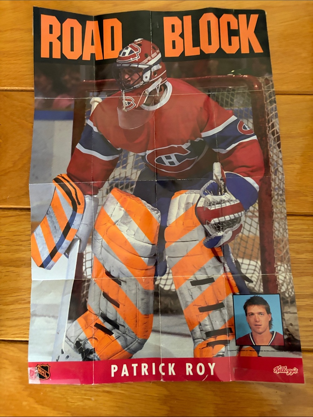 1992-93 Kellogg's Patrick Roy "Road Block" mini-poster